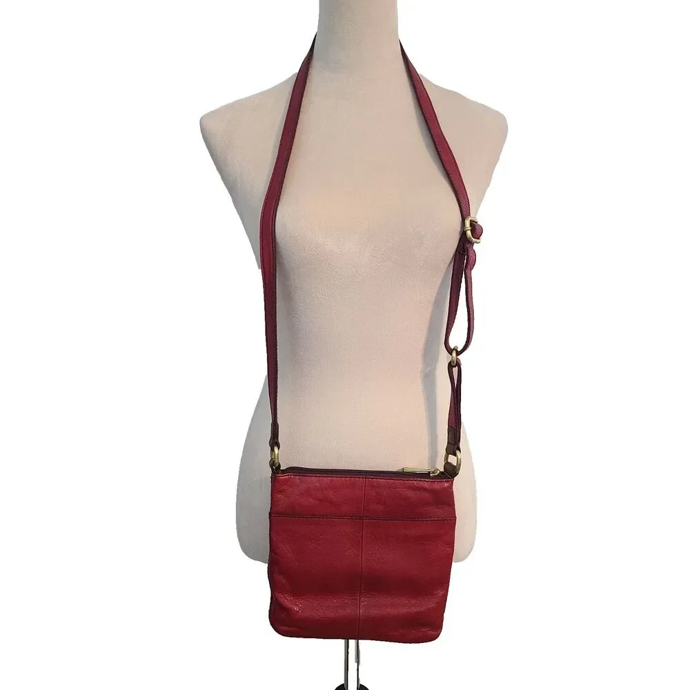 Red Fossil Mini Explorer Crossbody Messenger Purse Leather Bag Travel Normcore - Picture 3 of 9